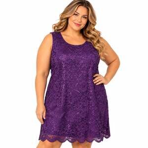 Catherines Womens Purple Lace Sequin Shift Dress Sleeveless Scalloped Hem 32WP
